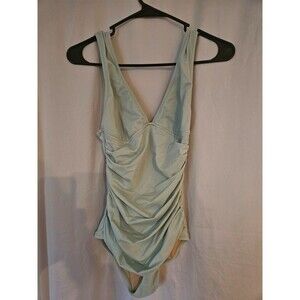 J Crew Ruched V Neck One Piece Swimsuit Womens 4 Seafoam Green Swim Suit